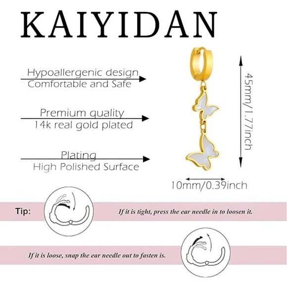 Butterfly Gold Statement Vintage Cute Long Summer Earring for Women Jewelry - Picture 4 of 9